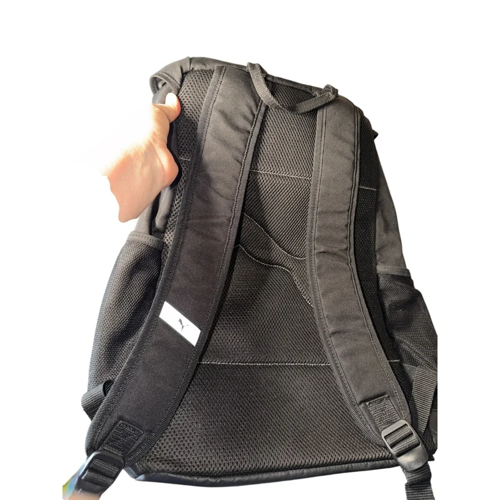 PUMA Backpack Black Mesh Padded Straps Buckle Closure Sporty Athletic